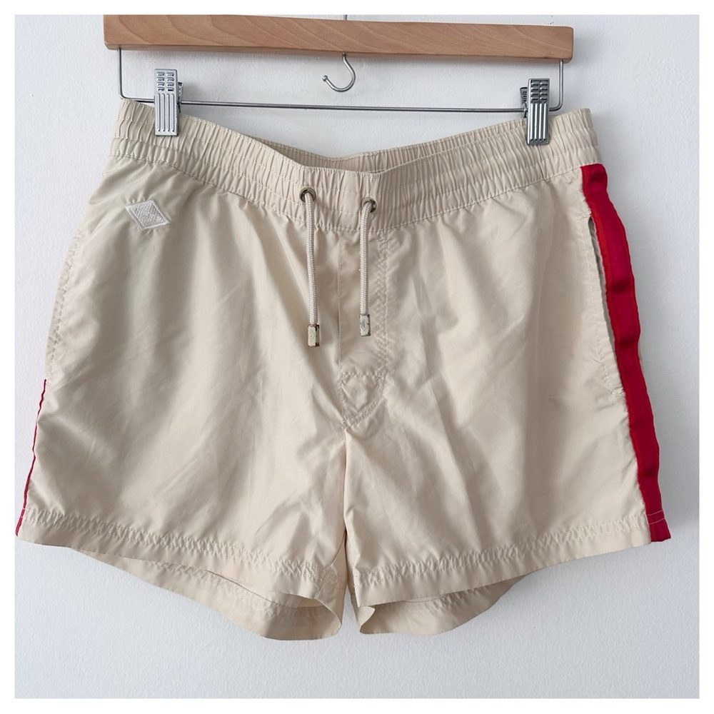 Nikben Men’s swim trunks‎ khaki with red stripe on side size small